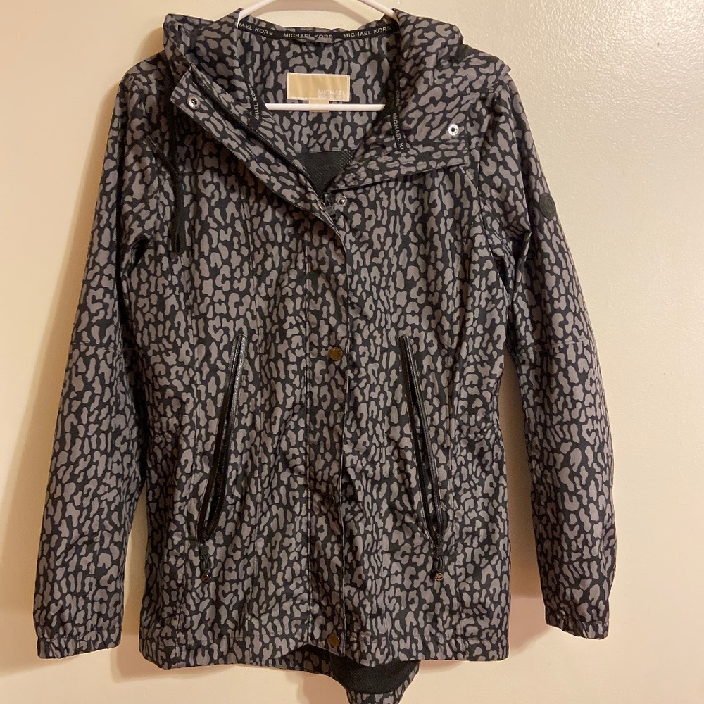 Michael Kors black Grey animal print rain jacket Windbreaker Medium